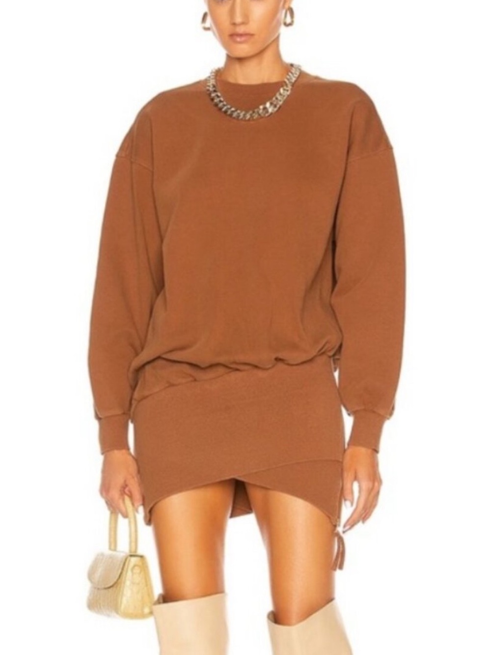 Retrofete Brown Crewneck Sweater Dress